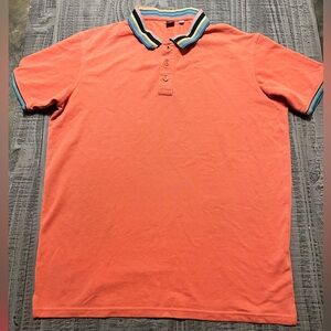 Vibrant Coral Polo Shirt with Striped Collar